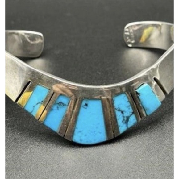 Vintage Taxco Sterling Silver 925 turquoise Cuff Bracelet - Picture 2 of 9
